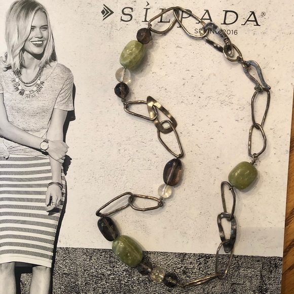 Vintage Silpada Smoky Quartz Citrine Jade Sterling Silver Link Necklace N1218 - Picture 7 of 12